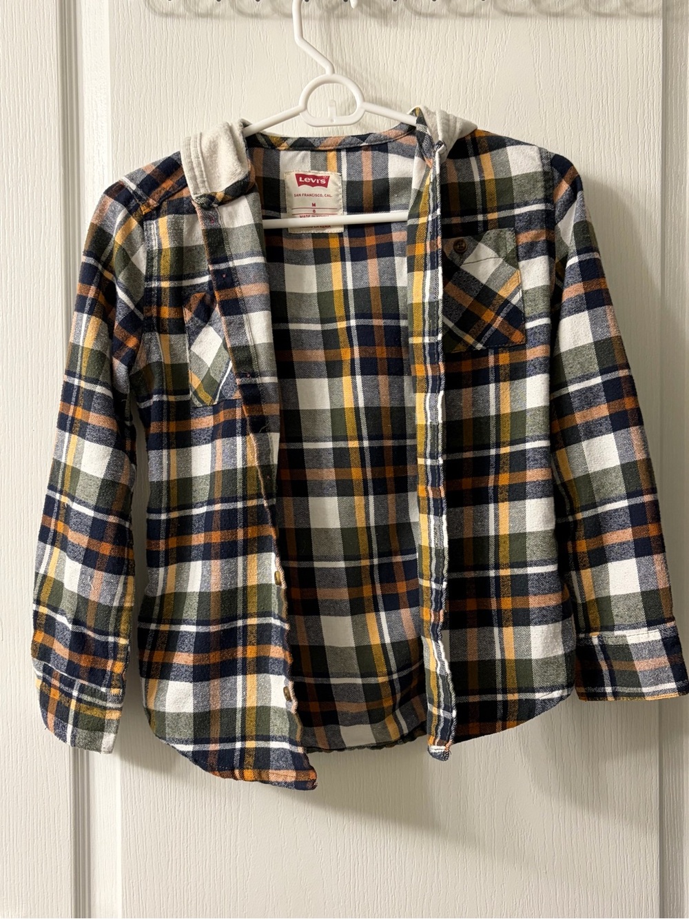 Levi's Kids Plaid Hooded Button-Down Shirt - Navy, Olive & Mustard